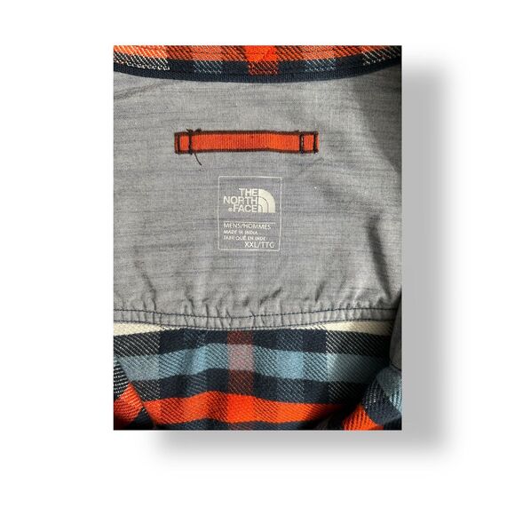 The North Face 2XL Red Blue Plaid Cotton Flannel Shirt Long Sleeve Button Front - Picture 7 of 12